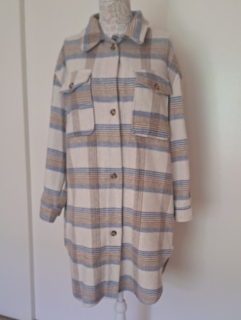 Papaya Brand Cream Plaid with Blue & Brown Stripes